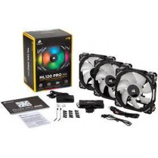Corsair Co-9050076-Ww Ml120 Pro Rgb ( 12x Rgb Leds ) X3 Kit + ( Lighting Node Pro ) + 6port Hub - Black+Black Replaceable Corners Mounted To Anti-Vibration Rubber Dampers 120x120x25mm Premium Magnetic Levitation Bearing 7 Blades Pwm Fans 400-1600rpm