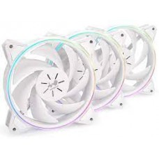 Inwin Ase120p Sirius Extreme White (Pure) Argb X3 Kit + Controller - Dual-Looped Rings Of Rgb Lighting - 120x120x25mm 9x Black Sickle Blades Pwm Fans Shockproof Rubber Corners For Noise Reduction 400-1500rpm 21-25dba 54 Cfm 1.55 Mm/H2o Static Press