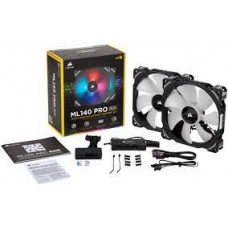 Corsair Co-9050078-Ww Ml140 Pro Rgb ( 12x Rgb Leds ) X2 Kit + Controler ( Lighting Node Pro ) + 6port Hub - Black+Black Replaceable Corners Mounted To Anti-Vibration Rubber Dampers 120x120x25mm Premium Magnetic Levitation Bearing 7 Blades Pwm Fans 40