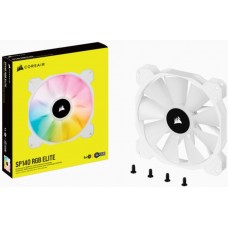 Corsair Co-9050138-Ww Sp140 Rgb Elite White - With 8x Rgb Leds 4x Lighting Effects ; 140x140x25mm Advanced Hydraulic Bearing 9 Blades Rubber Corners For Noise Reduction 450-1200rpm 18-26.8dba 23.07-68.11cfm 0.26-1.66 Mm/H2o Static Pressure