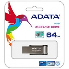 Adata Ur340 64gb Usb3.0 Flash Drive Zinc-Alloy Housing With Integral Strap Hole For Lanyard Or Keychain Waterproof And Dustproof With Cob Design Unibody Nickel Construction Read/Write : 100/30 Mb/Sec 34.8x12.3x4.6mm Support Linux Mac Os Support F