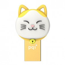 Pqi 604v-064gr3001 Connect303 ( Lucky Cat ) 64gb Gold - Usb3.0 / Microusb Dual-Connectors Flash Drive Strap With 3.5mm Audio Jack Dust Cover Design Cob ( Chip-On-Board ) Design 26x42x13mm - Limited Lifetime Warranty