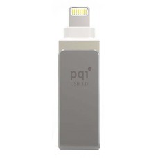 Pqi 6i04-064gr1001 Iconnect Mini 64gb Silver - Usb3.0 + Apple Certified Mfi Lightning Dual-Connectors Flash Drive For Ios/Mac/Pc ; 45x13x8mm Cob3.0 Capless Swivel Design With 1-Touch Backup + Fingerprint Security Via Ios With Mobile Strap + Strape Hol