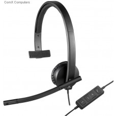 Logitech 981-000571 H570e Mono ( Single-Ear ) Headset With Flexible Microphone Boom With Directional Ecm Digital Signal Processing With Ncat Adjustable Earpieces Inline Control With In-Call Led + Volume And Mute Padded Leatherette Headband And Earpad