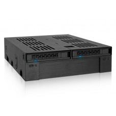Icydock Mb322sp-B Mobile Rack - 2x Front-Accessed 9.5mm 2.5" With Latch-Lock + 1x Front Accessed 3.5" In 1x 5.25" Plastic With Metal Dust Cover Finish With Screwless Quick Release Button