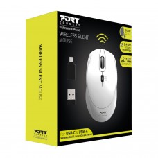 Port Connect Silent 1600dpi 3 Button Wireless Mouse - White