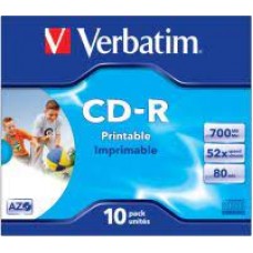 Verbatim 43325 Datalifeplus Super Azo Fast Dry Printable 700mb80min Blank Cd-R (52x) - 10pack Jewel Box