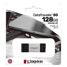 Kingston Dt80m/128gb Datatraveler 80 Flash Drive Sliding Cap Design With Keyring Loop Usb3 (Gen1/5gbps) Type-C For Pc Or Mobile Devices Read : 200mb/Sec 54x22x12mm Compact Size Support Linux Mac Os - 5 Years Warranty