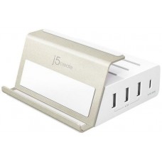 J5 Create Jup4275 4-Port Super Charging Station With Mobile Stand Design - Support Pd3.0 + Qc3.0 4x Usb Dcp ( Dedicated Charger Port ) - 1x Type-C Upto 60w + 3x Type-A ( Upto 20v/3a 75w 90x58x27mm With Ac-Adapter