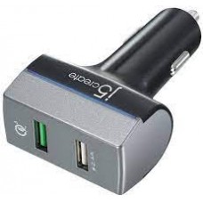 J5 Create Jupv20 Qc3.0 Car Charger - 2x Usb Dcp ( Dedicated Charger Port ) - 1x Qc3.0 ( 6.5v/3a ) + 1x Fast Charge( 5v/2.4a ) 30w 83x27x51mm