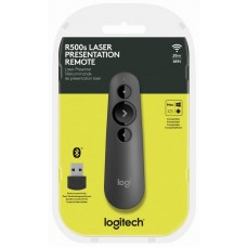 Logitech 910-005843 Cordless Professional Presenter R500 Wifi+Bluetooth Dual Connection - Built-In Vibration Alerts + Red Laser Pointer Ranged 20m For Powerpoint / Keynote / Pdf / Google Slides ; Includes Carry Case