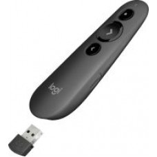 Logitech 910-005386 Cordless Professional Presenter R500 Wifi+Bluetooth Dual Connection - Built-In Vibration Alerts + Red Laser Pointer Ranged 20m For Powerpoint / Keynote / Pdf / Google Slides ; Includes Carry Case