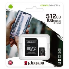 Kingston Sdcs2/512gb Microsdxc Canvas Select Plus - Designed For Hd+Hi-Res Filming With Water/ Temperature/ Shock/ Vibration/ X-Ray Proof ( Secure Digital Extended Capacity 15x11x1mm ) With Sdxc Adapter Not Compatible With Sdhc Only Camera/Reader Uh