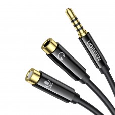 Ugreen Av141 3.5mm Headset Splitter Cable (1x Male To 2x Female) 20cm - Black Ugreen Av141 3.5mm Headset Splitter Cable (1x Male To 2x Female) 20cm - Black