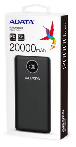 Adata Ap20000qcd-Dgt-Cbk P20000qcd Black Powerbank 20000mah(74wh) , Qualcomm Quick Charge 3.0 , Pd3.0 Fast Charge , Resilient Plastic With Fire-Retardant , Micro-Usb + Type-C Dual Input ( 5v/3a Or 9v/2a ) For Fast Charging + Triple Output ( 2x Usb Type-A