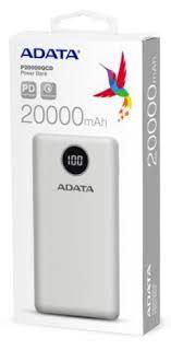 Adata Ap20000qcd-Dgt-Cwh P20000qcd White Powerbank 20000mah(74wh) , Qualcomm Quick Charge 3.0 , Pd3.0 Fast Charge , Resilient Plastic With Fire-Retardant , Micro-Usb + Type-C Dual Input ( 5v/3a Or 9v/2a ) For Fast Charging + Triple Output ( 2x Usb Type-A