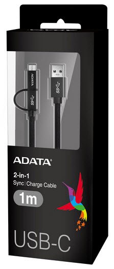 Adata Acm32in1-100cmk-Cbk Usb3.0 2-In-1 Universable Sync+Charge Cable , Black – Aluminum Housing + Nylon Braided Cable – Apple Mfi Certified – 100cm – Usb3.0 Type-A To Microusb + Type-C