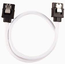 Corsair Cc-8900249 Sata Cable 30cm Flexible Mesh Paracord Sleeved – White With Straight Connector