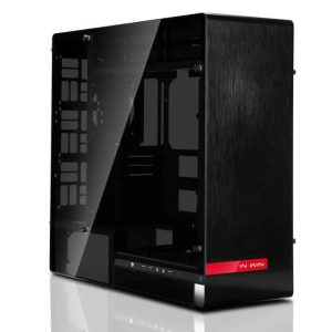 In Win 909 Full Tower Chassis Black+Black Interior – With Dual 5mm Tempered Glass Side Panels With White Logo Display ) No Psu
