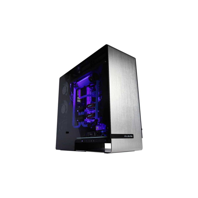 In Win 909 Full Tower Chassis Silver+Black Interior – With Dual 5mm Tempered Glass Side Panels With White Logo Display ) No Psu