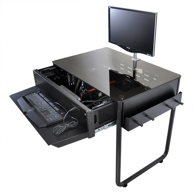 Lian-Li Dk-01 Computer Desk ( 900mm Wide ) – Tempered Glass Desktop + Aluminm No Psu