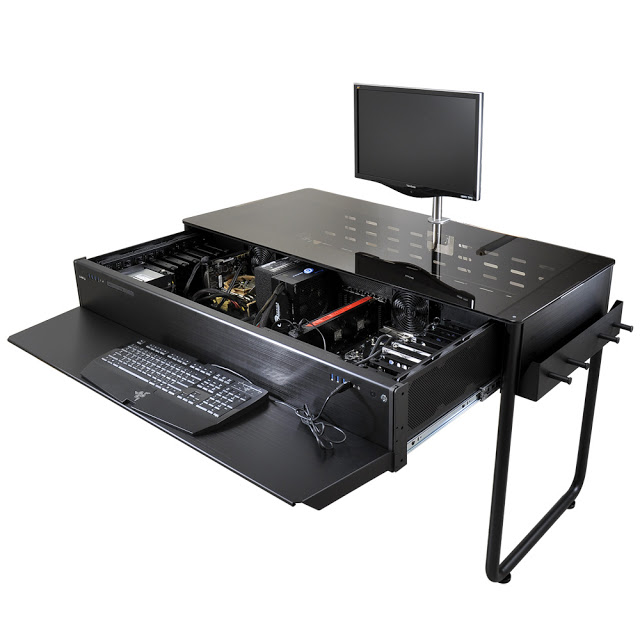 Lian-Li Dk-02 Computer Desk ( 1250mm Wide For Dual Systems ) – Tempered Glass Desktop + Aluminm No Psu