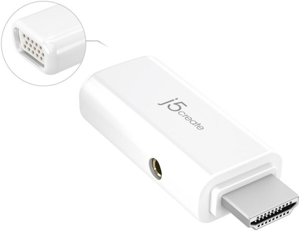 J5create Jda203 Hdmi To D-Sub(Vga) + 3.5mm Audio Out Converter ( Female Work With Existing Cable ) – Support Upto Fhd 1920×1200 / 1080p @60hz White For Mac Or Pc 60x25x13mm – Retail Pack
