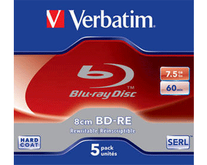 Verbatim 43663 Blu-Ray Bd-Re (2x) 8cm Mini 7.5gb Serl Hard-Coated Scratch Guard Plus Re-Writable Single Layer – 5pack Jewel Box