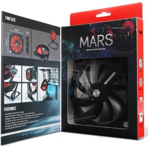 Inwin Mars With Black Fin – Multi-Function Case Fan – With Fan Arm ( 3 Rotating Hinges To Adjust Position + Angle ) 2.5mm Modular Connector For Daisychain ( No Controller Required ) With 2.5mm To Usb Function As Desktop Usb Fan Aluminium + Shockproof