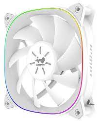 Inwin Ase120p Sirius Extreme White (Pure) Argb – Dual-Looped Rings Of Rgb Lighting – 120x120x25mm 9x Black Sickle Blades Pwm Fans Shockproof Rubber Corners For Noise Reduction 400-1500rpm 21-25dba 54 Cfm 1.55 Mm/H2o Static Pressure