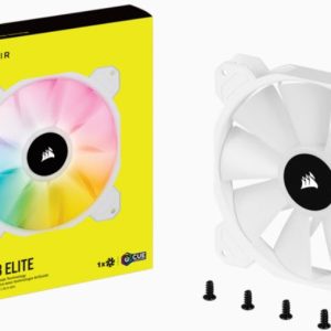 Corsair Co-9050138-Ww Sp140 Rgb Elite White – With 8x Rgb Leds 4x Lighting Effects ; 140x140x25mm Advanced Hydraulic Bearing 9 Blades Rubber Corners For Noise Reduction 450-1200rpm 18-26.8dba 23.07-68.11cfm 0.26-1.66 Mm/H2o Static Pressure