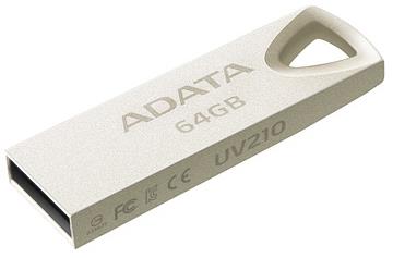 Adata Uv210 64gb Usb2.0 Flash Drive Sandblasted Zinc-Alloy Housing With Integral Strap Hole For Lanyard Or Keychain Advanced Cob ( Chip-On-Board ) Design With Dust/Shock/Water Resistant 39×12.2×4.5mm Support Linux Mac Os Support Free Ostogo + Ufdtog