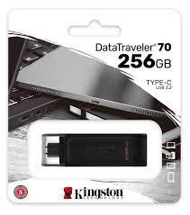 Kingston Dt70/256gb Datatraveler 70 Black 256gb Flash Drive With Keyring Loop Usb3 (Gen1/5gbps) Type-C For Pc Or Mobile Devices Read/Write : 100/15 Mb/Sec 59×18.5x9mm Mini Size Support Linux Mac Os – 5 Years Warranty