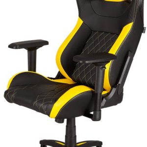 Corsair Cf-9010005 / Cf-9010015 T1 Race Black + Yellow Gaming Chair – With Solid Steel Construction 4d Adjustable Armrests (Vertical + Horizontal + Front-To-Back + Swivel) Adjustable Height + Recline + Tilt Nylon Caster Wheels Automotive Stitched Pol