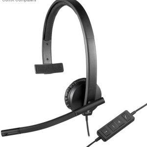 Logitech 981-000571 H570e Mono ( Single-Ear ) Headset With Flexible Microphone Boom With Directional Ecm Digital Signal Processing With Ncat Adjustable Earpieces Inline Control With In-Call Led + Volume And Mute Padded Leatherette Headband And Earpad
