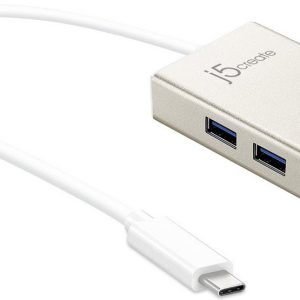 J5 Create Jch343 Usb Type-C ( 5gbps ) -> 4x Type-A ( Usb3.1/3.0/2.0 ) Hub Ideal For Desktop Or Notebook/New Macbook 42x17x69mm + 250mm Cable Aluminum Housing Usb-Powered ( No Ac-Adapter )