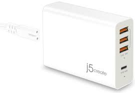J5 Create Jup4263 4-Port Super Charger – Support Pd3.0 + Qc4.0 4x Usb Dcp ( Dedicated Charger Port ) – 1x Type-C Upto 45w + 3x Type-A ( Upto 18w/2.4a ) 63w 99x70x27mm With Ac-Adapter