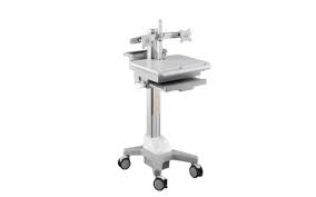 Aavara Cnd01 Mobile/Medical Workstation Cart ( Dual Display ) – 4 Wheels With Lock Support Up To 2x 24″/8kgs Led With 40 Tilt + 360 Rotation 205+500mm Height Adjustable With Modularized Pc Holder/ Scanner Holder / Keyboard+Mousepad Tray / Storage