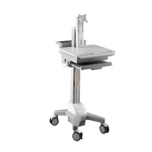 Aavara Cnh01 Mobile/Medical Workstation Cart – 4 Wheels With Lock Support Up To 24″/8kgs Led With 30 Tilt + 360 Rotation 130+500mm Height Adjustable With Modularized Pc Holder/ Scanner Holder / Keyboard+Mousepad Tray / Storage Space And Device Sup