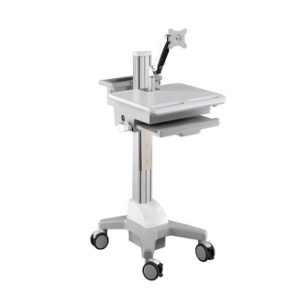Aavara Cnr01 Mobile/Medical Workstation Cart ( With Display Arm ) – 4 Wheels With Lock Support Up To 24″/8kgs Led With 30 Tilt + 360 Rotation 130+500mm Height Adjustable With Modularized Pc Holder/ Scanner Holder / Keyboard+Mousepad Tray / Storage