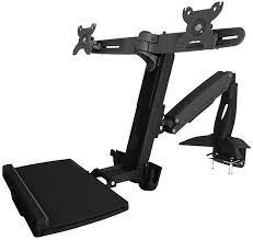 Aavara Ws742 Workstation Freestyle For 2x Lcd + 1x Keyboard/Mouse Tray – With 2 Arms / 3 Joints – Clamp Base – Display: 40 ( -5~35 ) Tilt Angle Adjustable +/-90 Swivel Angle Adjustable 360 Rotation Pivot For Landscape Or Portrait 124mm Height Adjustabl