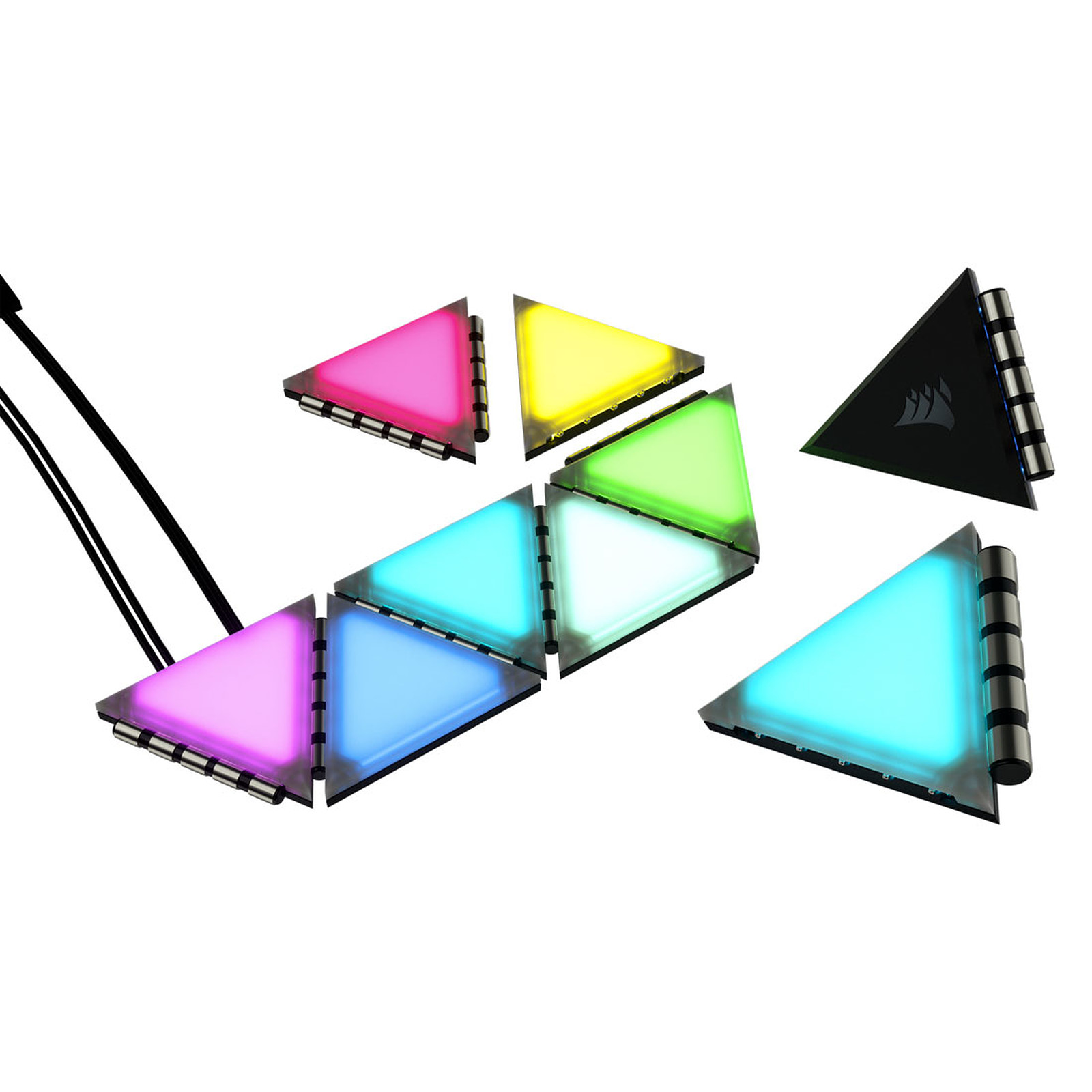 Corsair Cl-9011114 Lc100 Starter Kit – Lighting Node Pro Rgb Lighting Controller + 9x Interconnected Mini Triangle Lighting Panels ( 9 Leds Per Panel ) Upto 18 Magnetic Attachment 8x Included Low-Profile Connectors + 2x Corner Hinges – Compatiable With