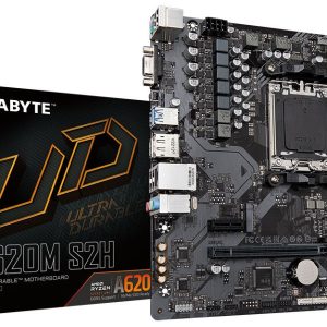 Gigabyte A620m S2h : Amd Am5 Mb – With 5+2+2 Phase Digital Vrm Addressable Led Strip Support On-Board Multi-Key Buttons 2x Copper Pcbs Design Mosfet Heatsinks Smartfan6 With 5x Temperature Sensors + 3x Hybrid Fan Headers- Amd A620 Chipset 2x Dual Ch
