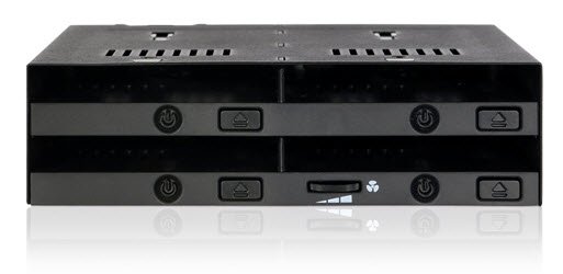 Icydock Mb524sp-B Trayless Mobile Rack Black – For Upto 4x 9.5mm 2.5″ Sata6g /Sas In 5.25″ Bay With Power Buttons + Led Push And Eject Design – Full Metal Construction 1x 40mm Fan