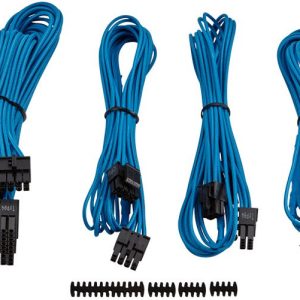 Corsair Cp-8920147 Blue Premium Individually Sleeved Flexible Paracorded Modular Cable Starter Kit With 4x Cable Combs – Include 1x 610mm Atx ( 20+4pin) + 1x 750mm Eps12v(4+4pin) + 2x 650mm Pci-E 8(6+2) Pin With Carry Bag – For Rmx Series ; Rmi Series S