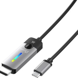 J5create Jcc157 Type-C (Gen1 ) To 8k Hdmi Cable Support Extended/Mirror Mode Ideal For Desktop/ Mobile/ Notebook/New Mac Book Support Upto 8k Hdmi With Hdr ( 8k@60hz / 3840×2160@144hz ) With Rgb Indicator 60x21x10mm + 1.8m Cable – Usb-Powered Alumin