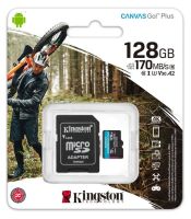 Kingston Sdcg3/128gb Microsdxc Canvas Go Plus Designed For Hd+Hi-Res Filming With Water/ Temperature/ Shock/ Vibration/ X-Ray Proof ( Secure Digital Extended Capacity 15x11x1mm ) With Sdxc Adapter Not Compatible With Sdhc Only Camera/Reader Uhs-I U3