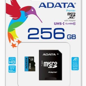 Adata Premier 85/A1 Ausdx256guicl10a1-Ra1 256gb Microsdxc ( 15x11x1mm ) With Sdxc Adapter Not Compatible With Sdhc Only Camera/Reader – Uhs-I A1 Read/Write : 100/25mb/Sec Mininum Iops Read/Write : 100/25 – Lifetime Warranty Retail Pack