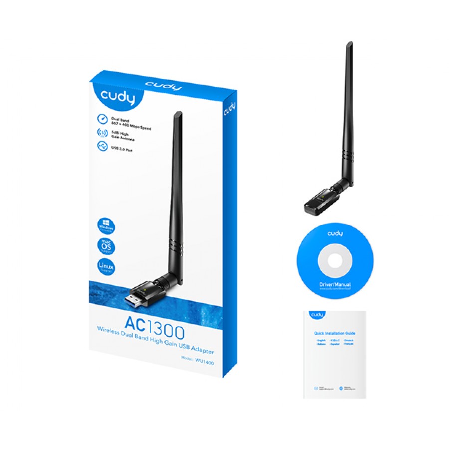Cudy 1300Mbps High Gain WiFi USB3.0 Adapter with High Gain Antenna