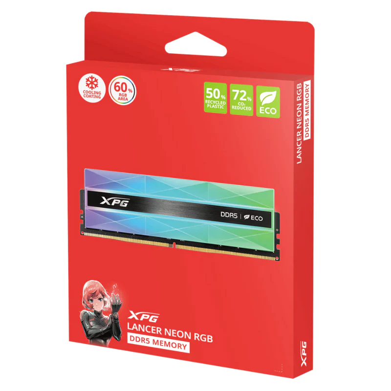 Adata Rgb Neon Cl32 16gb Ddr5 6400mhz 288pin 1.25v